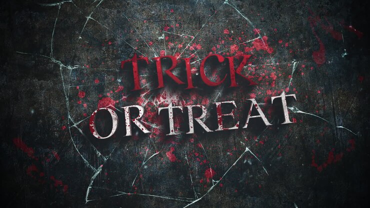 Trick Or Treat with red blood on mirror texture