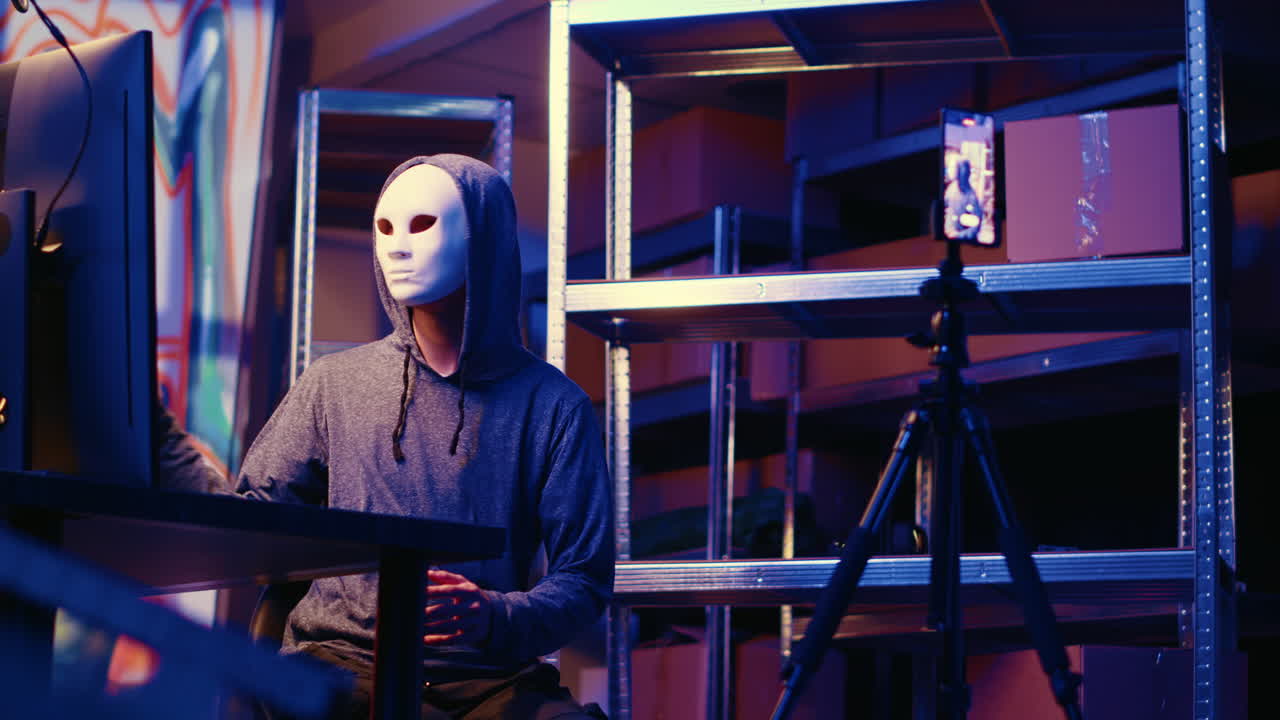 해커 희생자를 위해 몸값을 요구하는 영상을 촬영하고 있습니다.