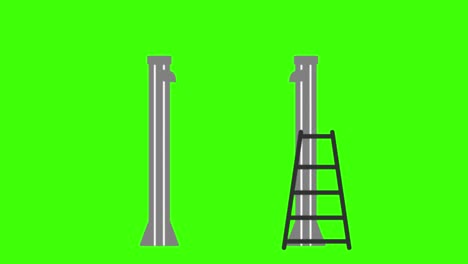 2d animated illustration of two columns and a ladder on a green screen