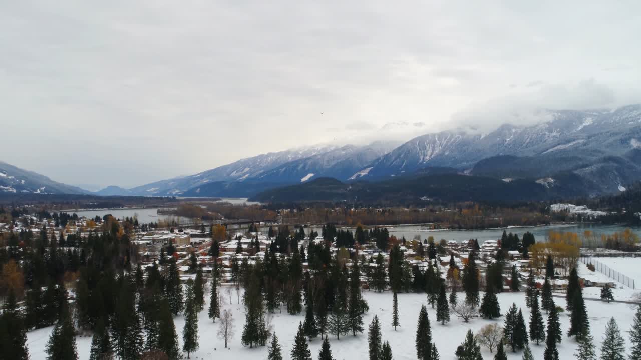 vista aérea de los árboles y la montaña durante el invierno 4k
