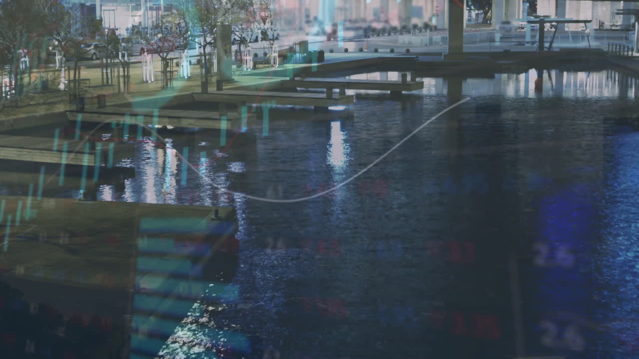 주식 시장의 애니메이션과 도시에서 는 사람들의 다이어그램