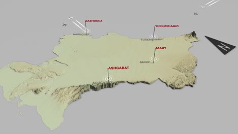 mapa del terreno en 3d de turkmenistán