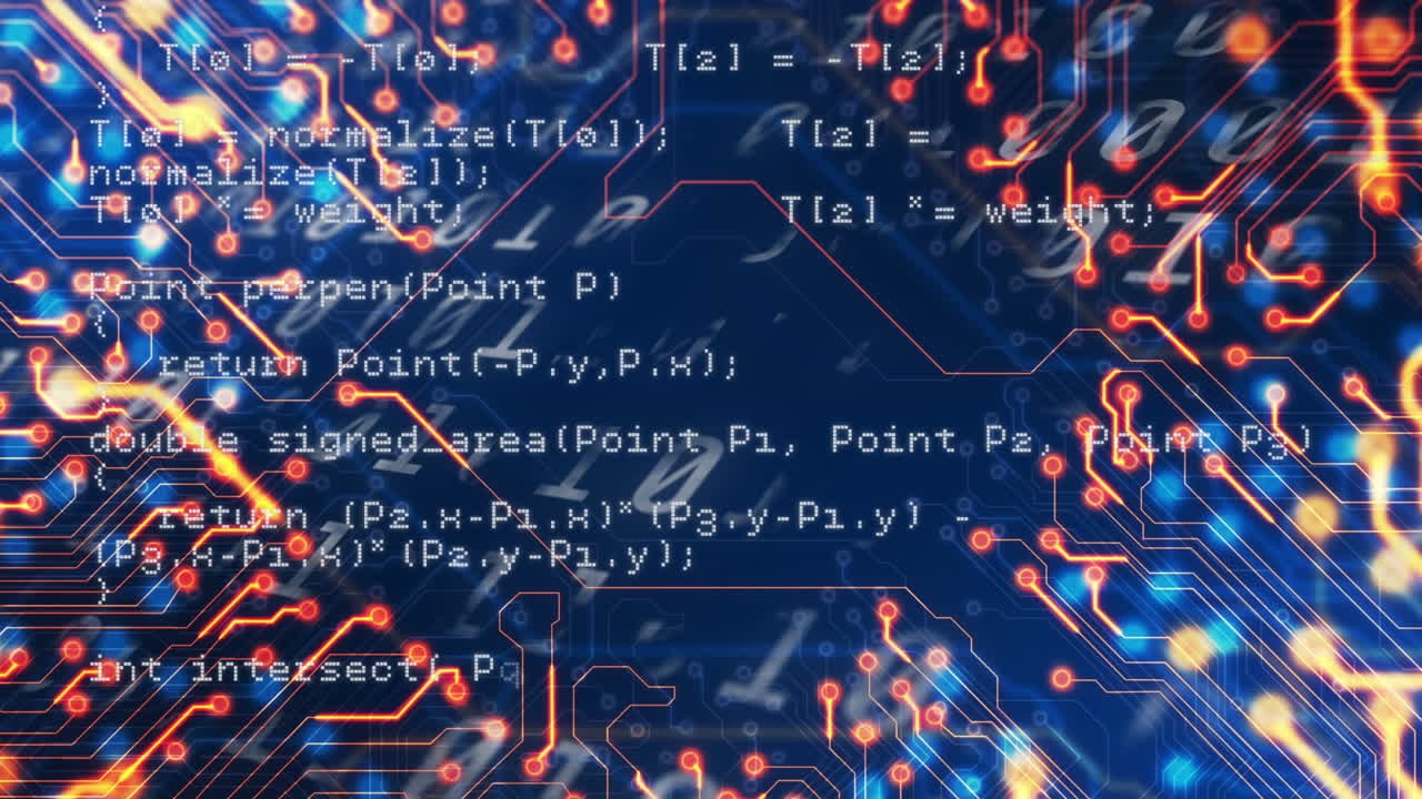 Animation of data processing on black background