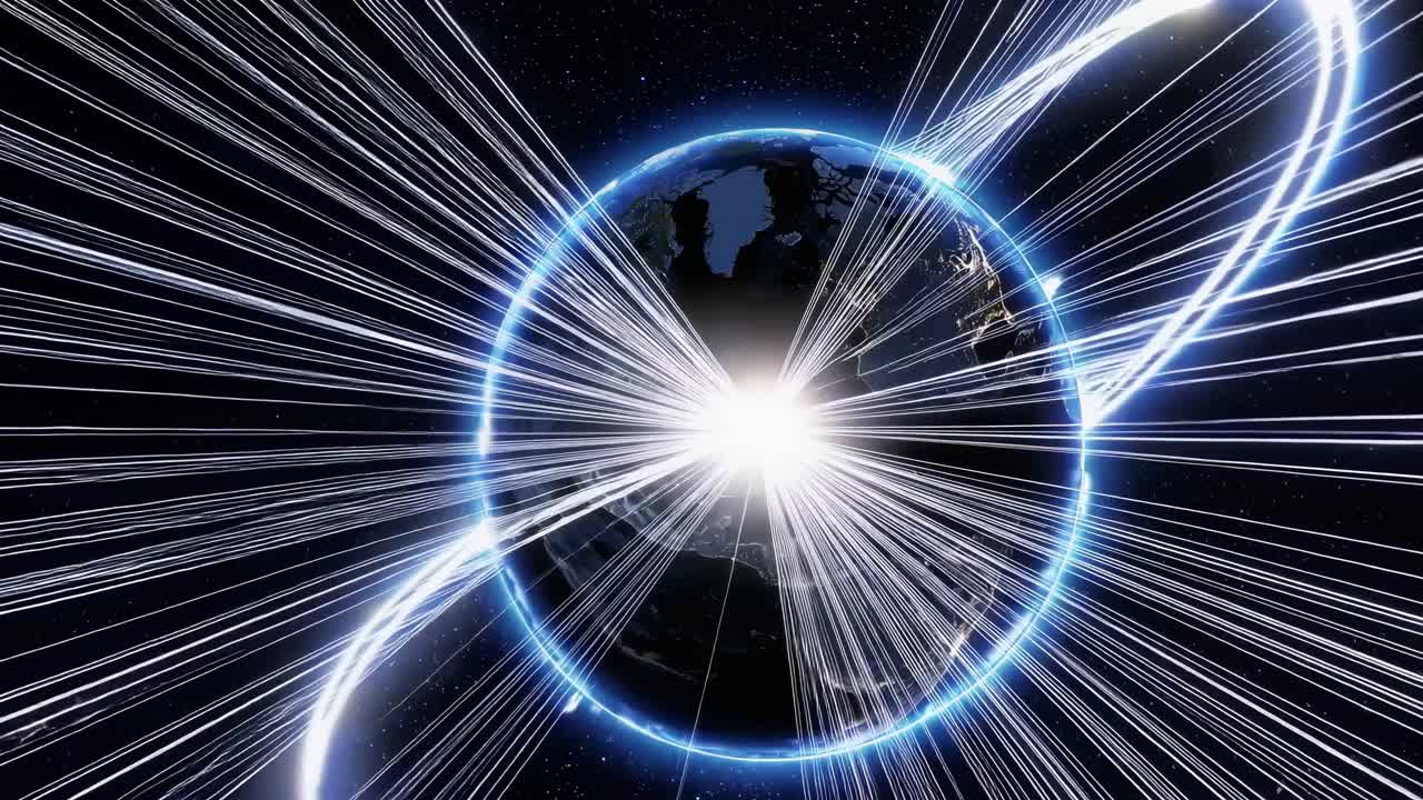 우주에 있는 에너지 반지들을 가진 지구