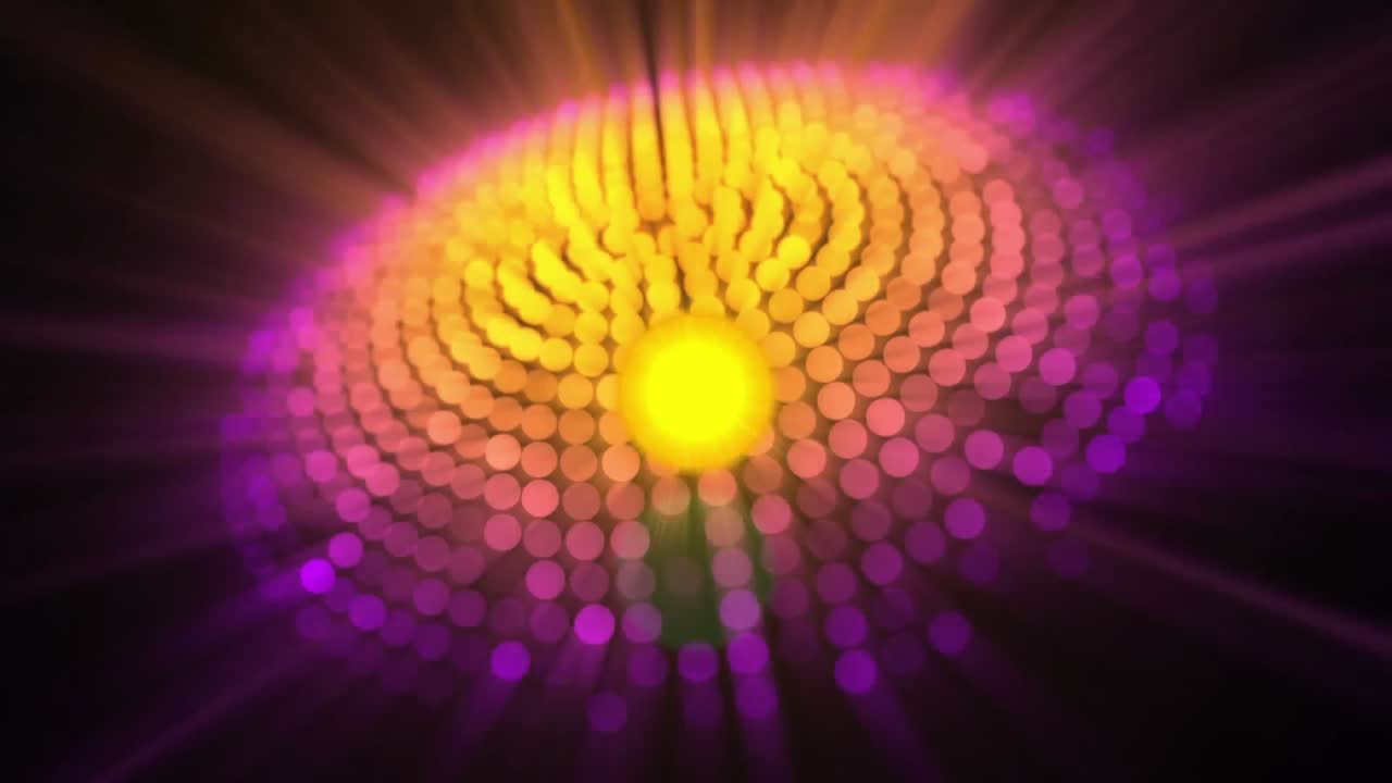 animazione digitale di un punto giallo di luce contro le luci della discoteca su sfondo nero