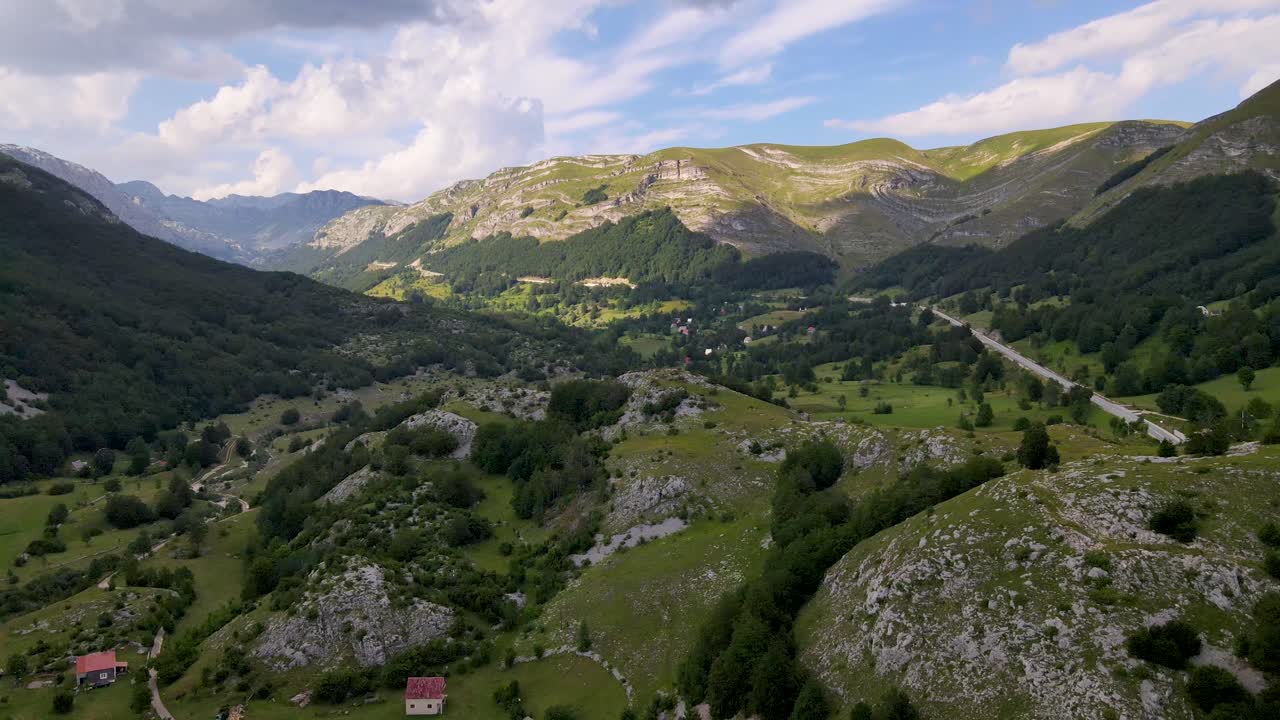 Aerial View of Serene Mountain Valley