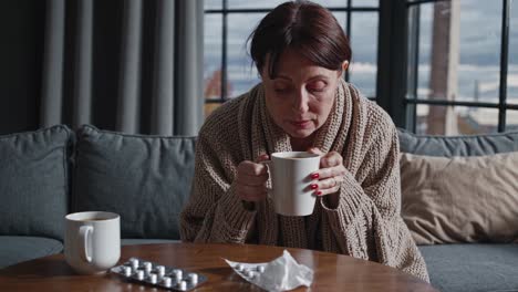 woman resting at home with illness