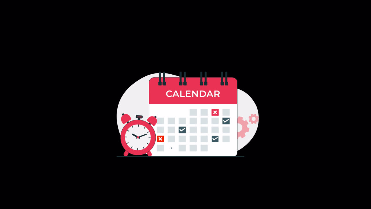 Animeret kalender med vækkeur og opgavehåndtering