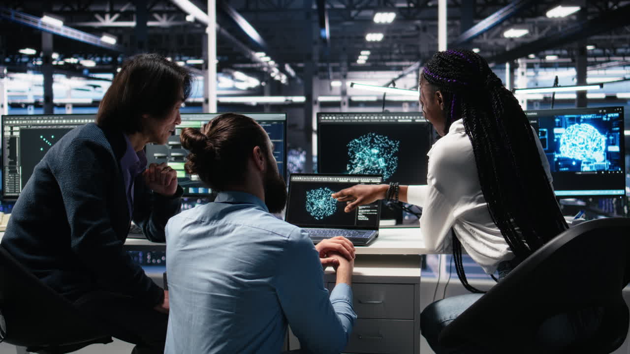 Server Room Computer Scientists Using Ai To Review Infrastructure Diagnostics