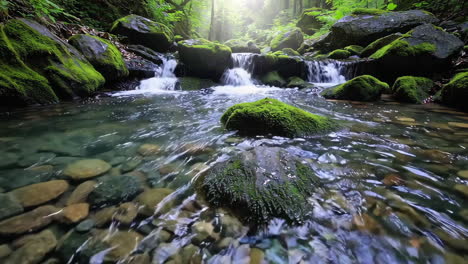 crystal-clear mountain stream in a lush forest