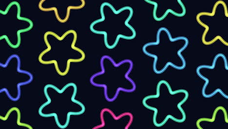 Flat-rainbow-stars-pattern-in-rows-on-black-gradient