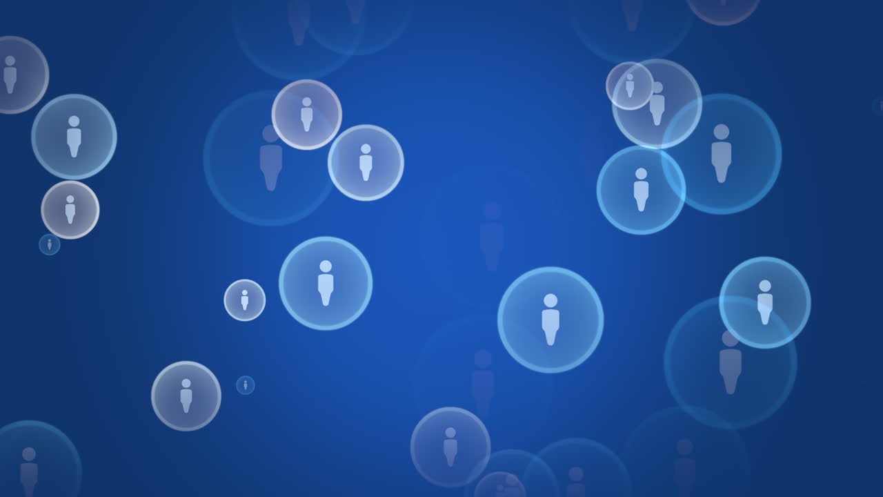 Flying social person network icons pattern on gradient