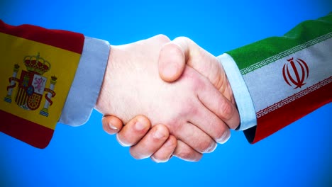 animación conceptual de apretón de manos de españa e irán sobre países y política con el canal matte /