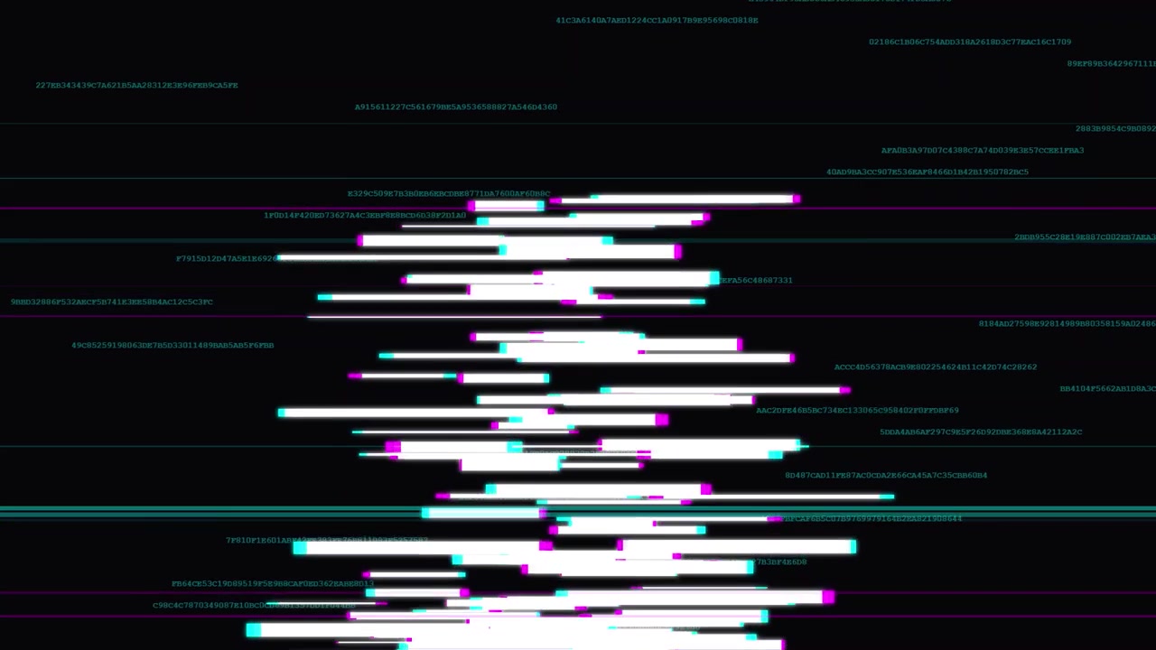 Effetto Glitch Digitale Astratto con Stringhe di Dati Fluttuanti