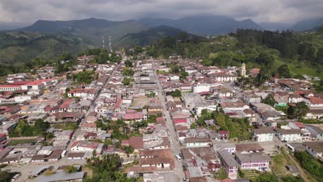 Aerial-fly-over-View-of-Salento,-Colombia-Amidst-Green-Hills