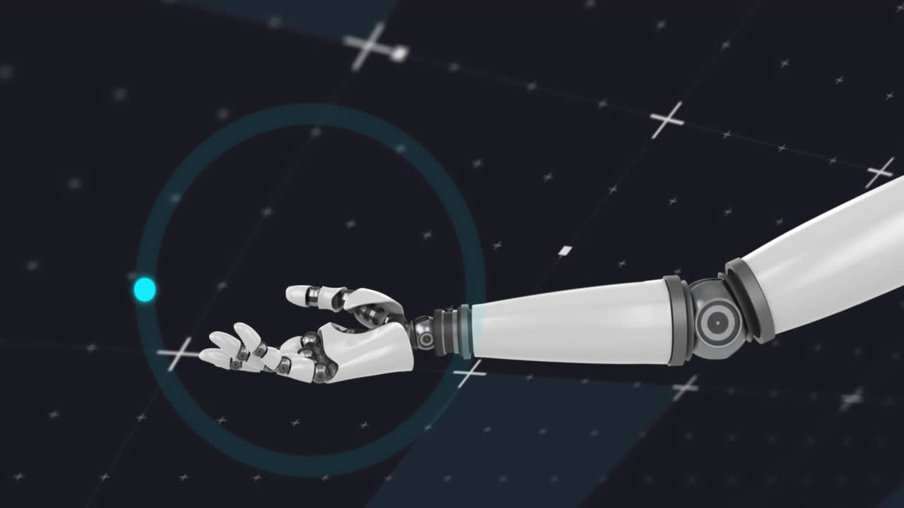 검은 바탕에 있는 파란색 원과 로 ⁇  팔의 애니메이션