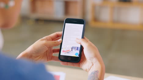 Teléfono,-Compras-En-Línea-Y-Manos-De-Mujer-Navegando