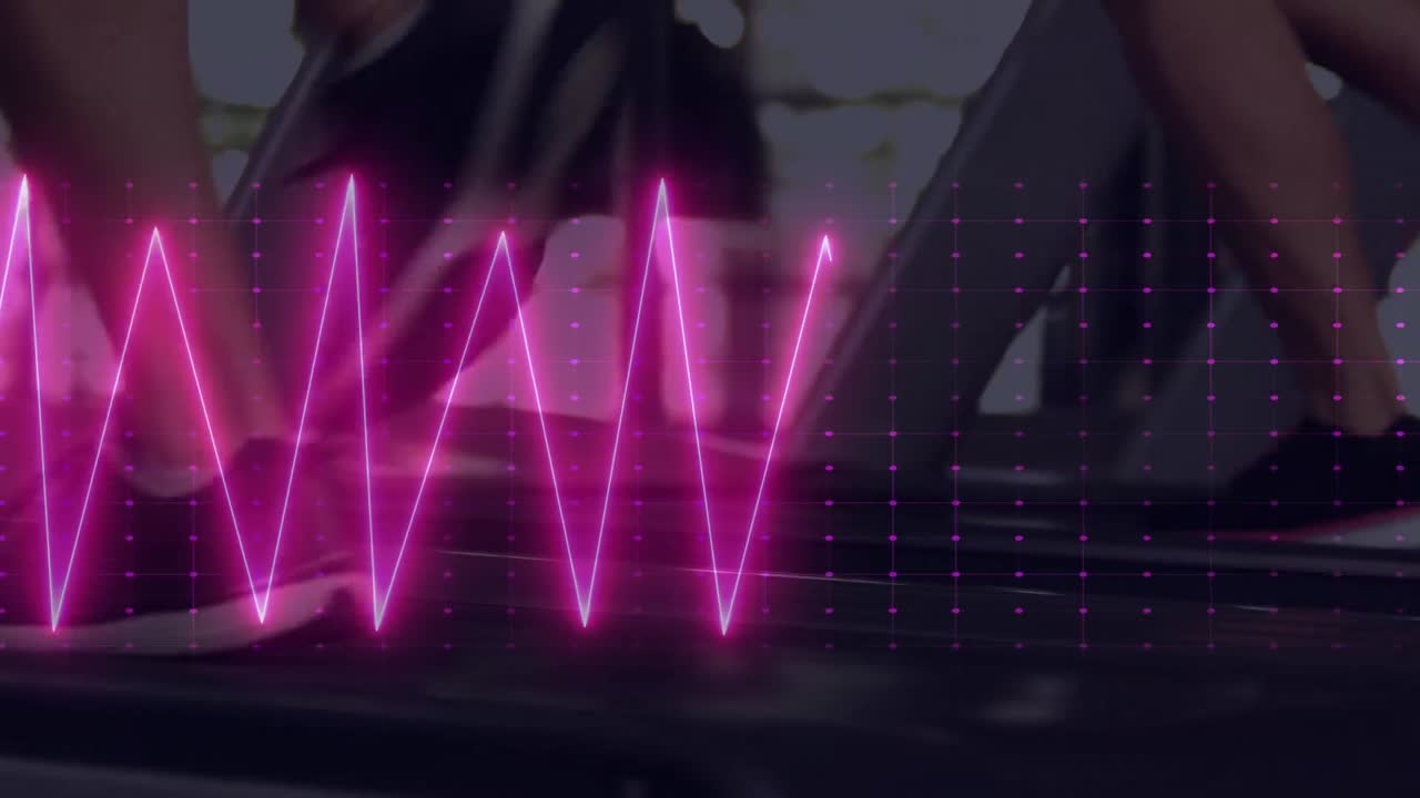 animación de cardiógrafo sobre diversas personas que hacen ejercicio