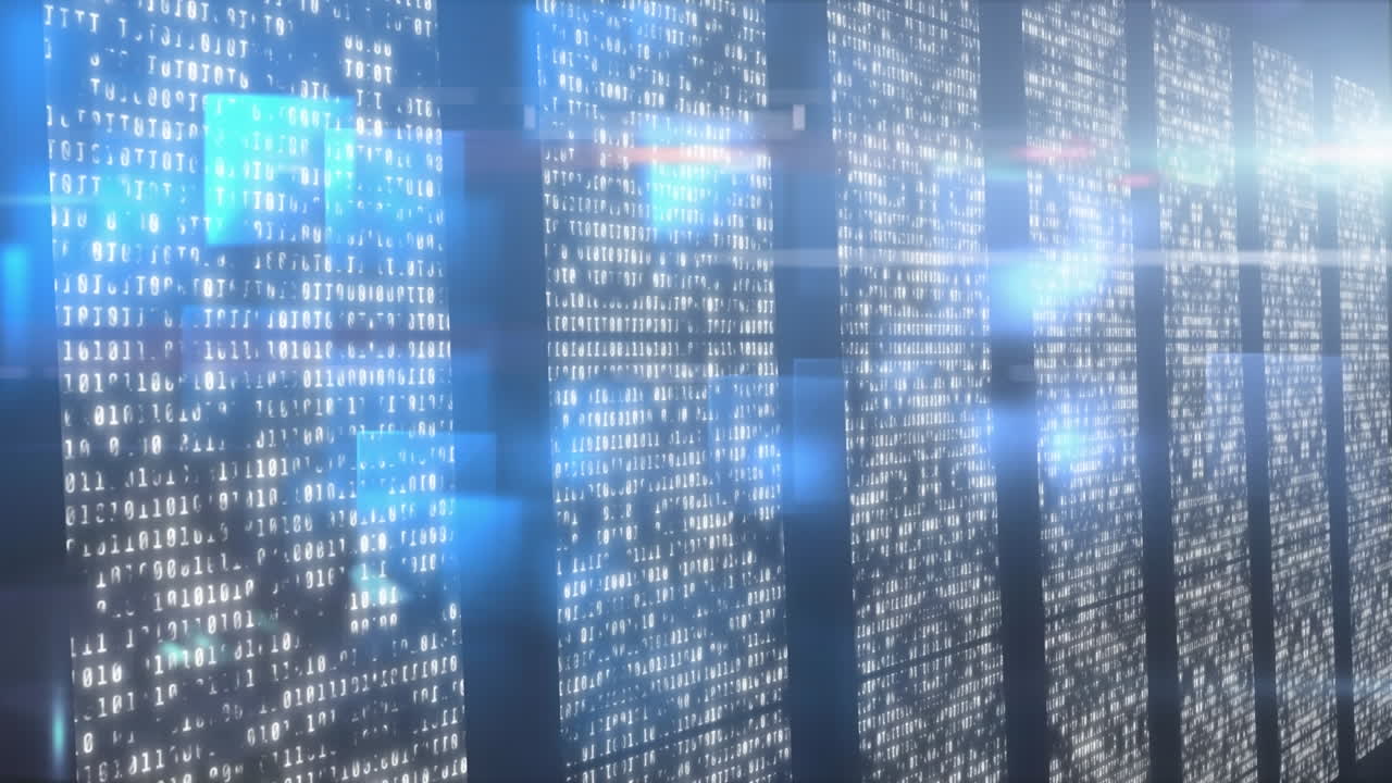 Animation of data processing over dark background