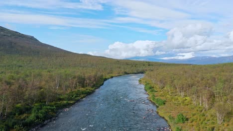 Aerial:-river-in-abisko-national-park,-in-northern-Sweden