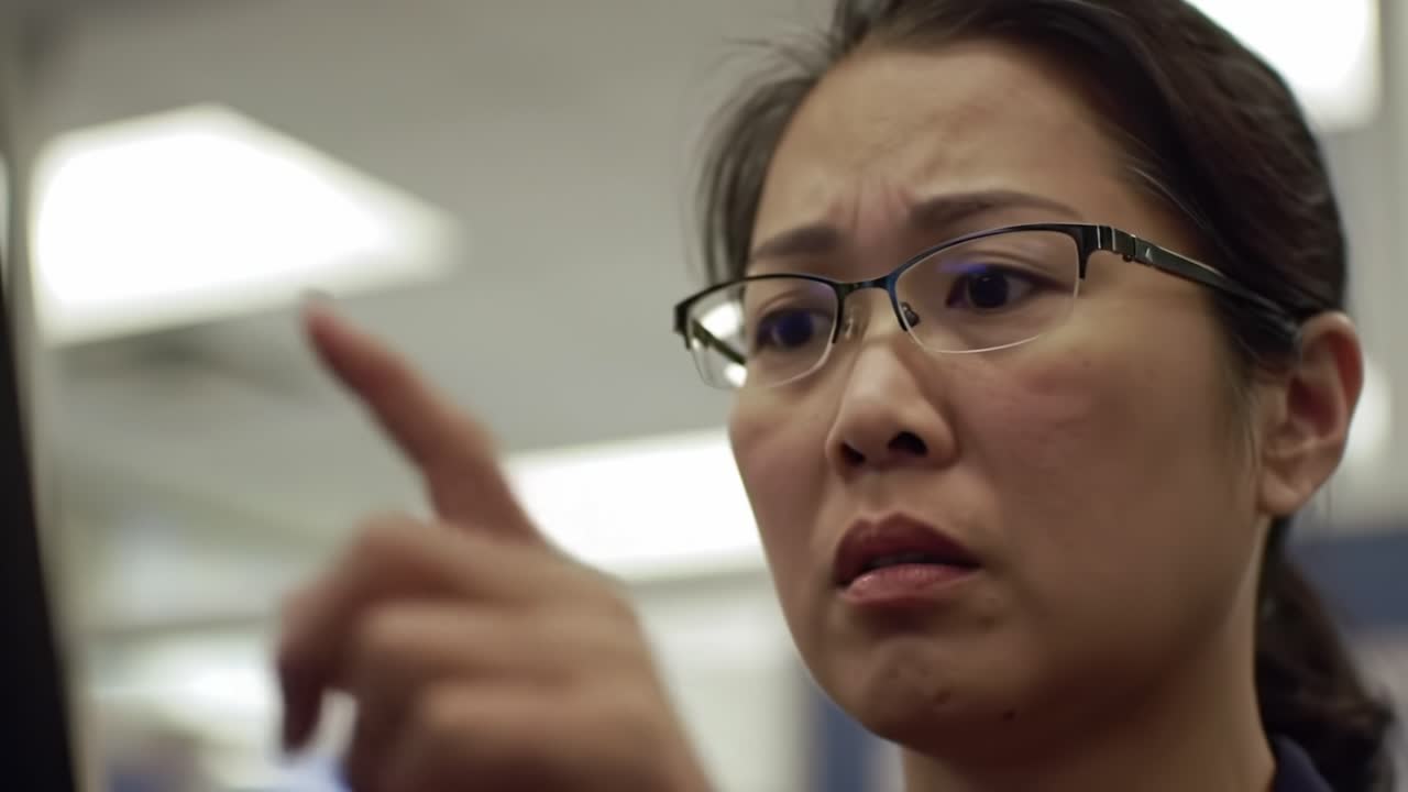 A Woman's Emotional Response Captured in Two Moments, Reflecting Concern and Introspection as She Faces a Challenging Situation in an Office Environment