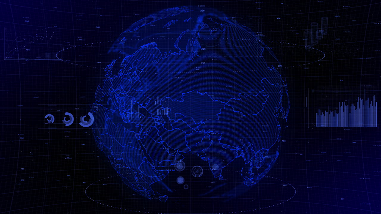 cinematic digital globe rotating video background showcases zooming in on Kazakhstan country