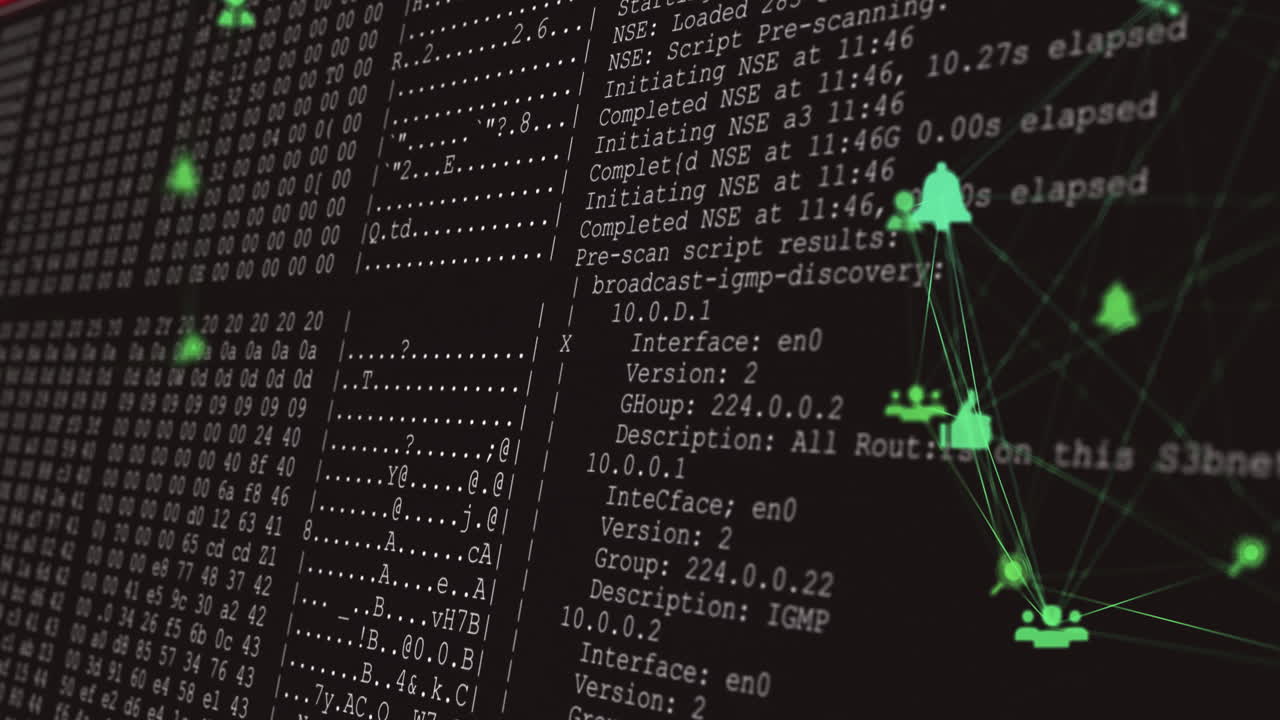 Green triangular shapes animation for digital network data processing background