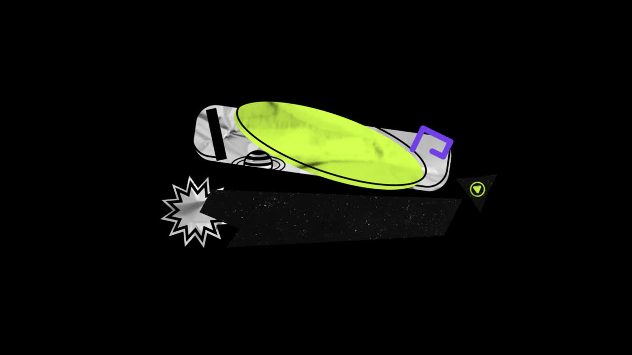 Forme e motivi astratti animati su sfondo nero.