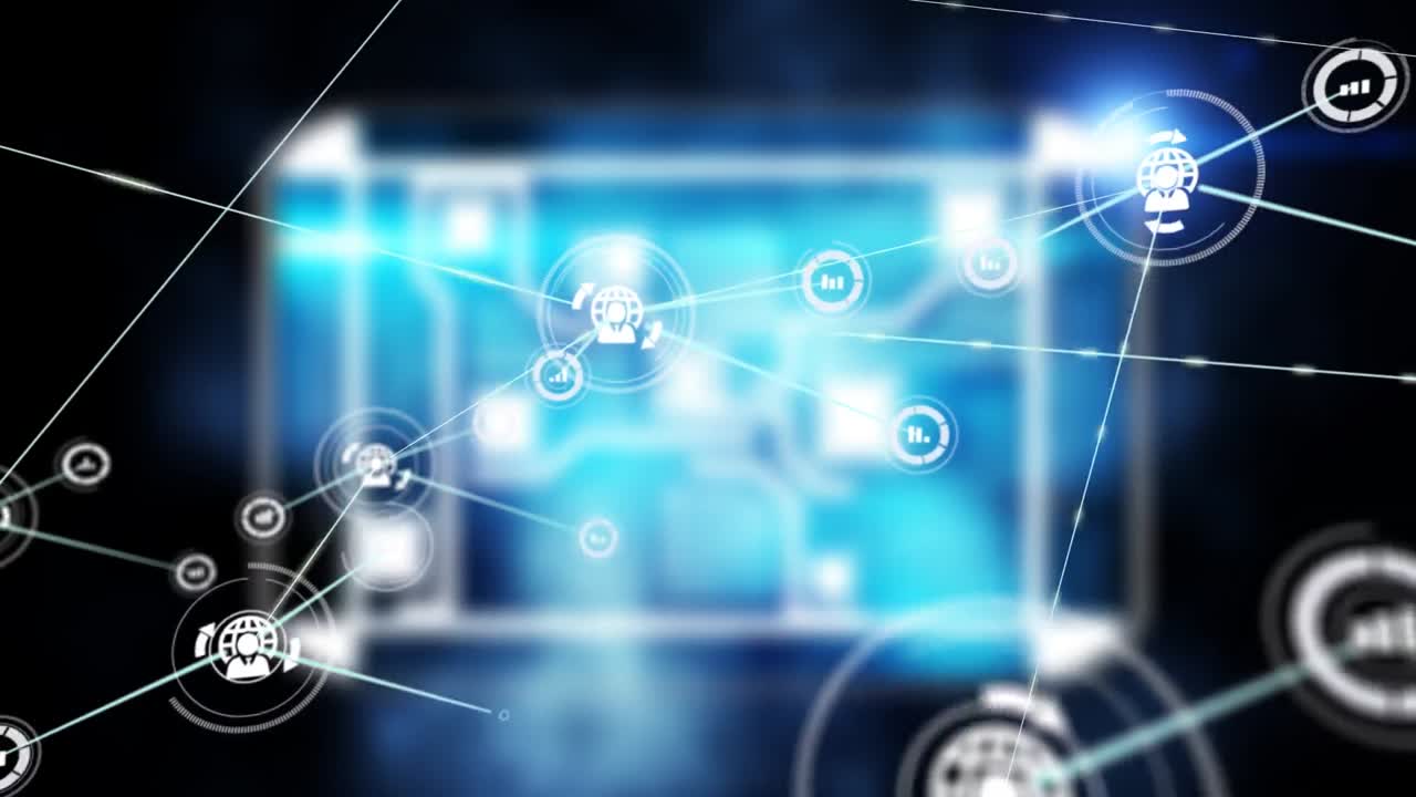 반 ⁇ 이는 큐브 위의 선으로 상호 연결된 지구와 그래프 아이콘으로 프로필 아이콘의 애니메이션