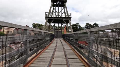 walking towards a historic mining tower