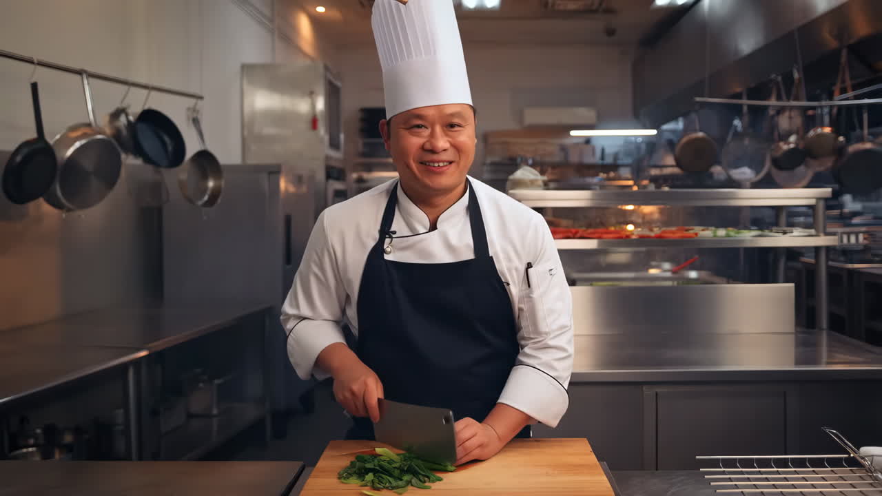 Chef cutting vegetables in a professional kitchen