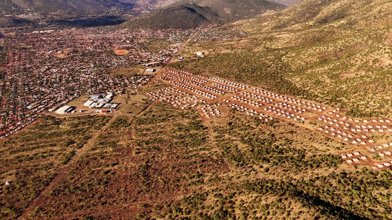 Government-subsidized RDP housing project in progress in Thabazimbi, high aerial