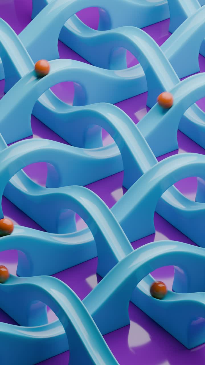 patrón geométrico abstracto con formas azules y bolas naranjas