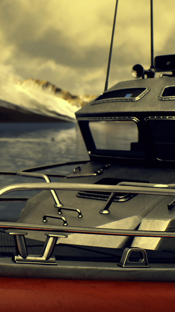 Boat in water with mountains and clouds in background during daytime