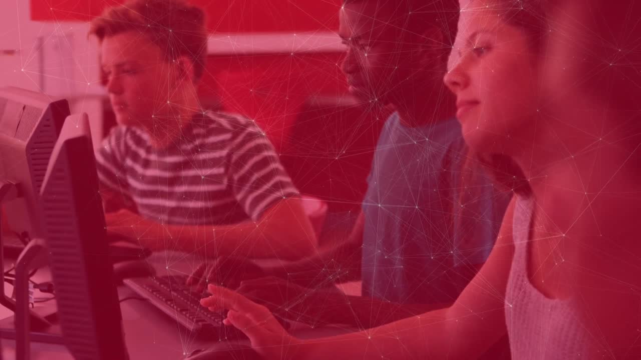 Animation of network of connections over diverse schoolchildren using computers