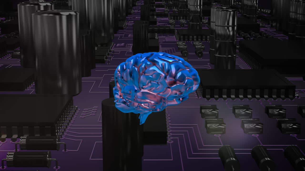 Glowing brain and computer circuit board