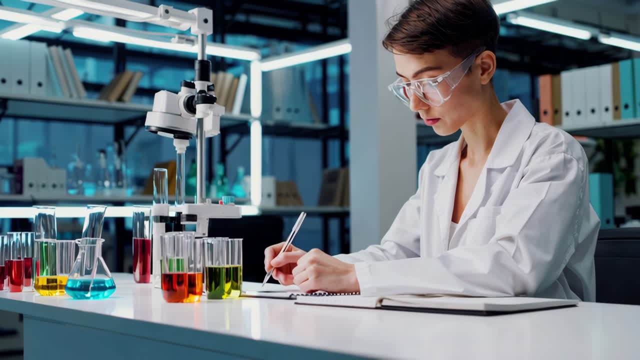Female Scientist Taking Notes in a Laboratory