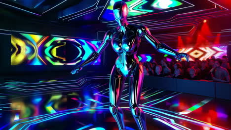 robot dancing performance on neon stage