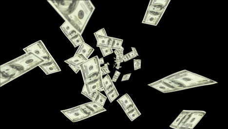 dollar bills falling over black background