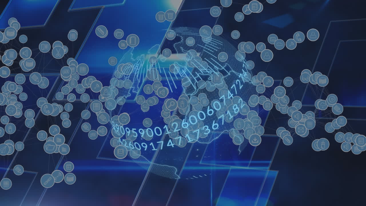 전 세계에 걸쳐 디지털 아이콘의 애니메이션과 숫자 처리