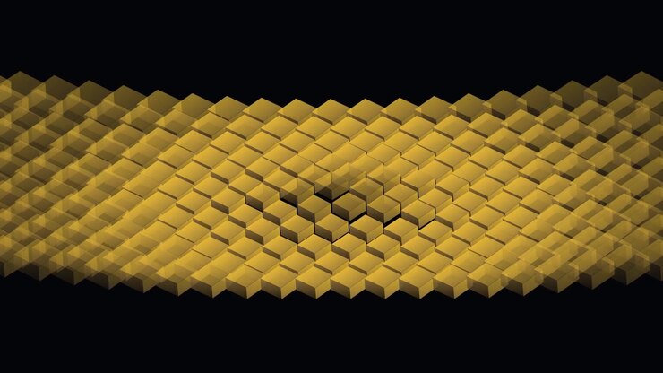 Abstract Animation of Golden Cubes Moving in a Wave Pattern