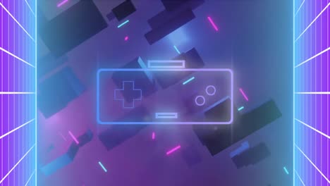 Animation-of-video-game-icon-over-purple-background