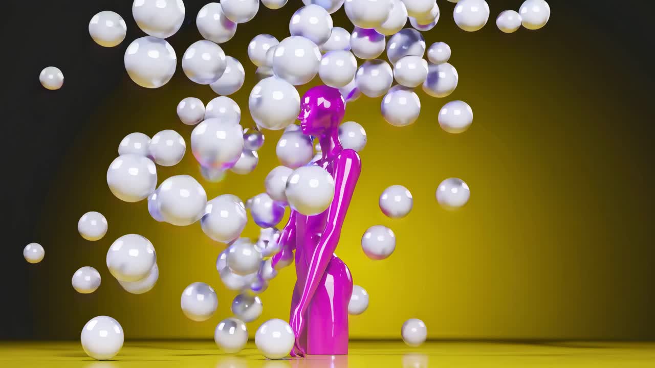 Magenta Woman with White Bubbles