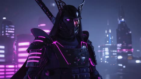 cyberpunk samurai in neon cityscape
