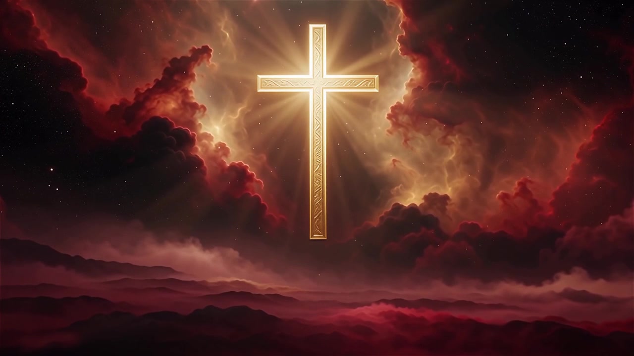 Croce Cristiana Luce Celestiale Sfondo per il Culto.