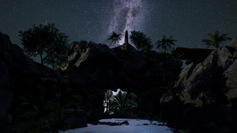 Estelas-De-Estrellas-De-Astrofotografía-Sobre-Las-Paredes-Del-Cañón-De-Arenisca