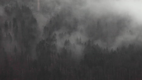 雪和雨在奇特的黑暗瑞士阿尔卑斯山