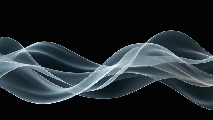 Onde astratte di fumo bianco che scorrono su sfondo nero