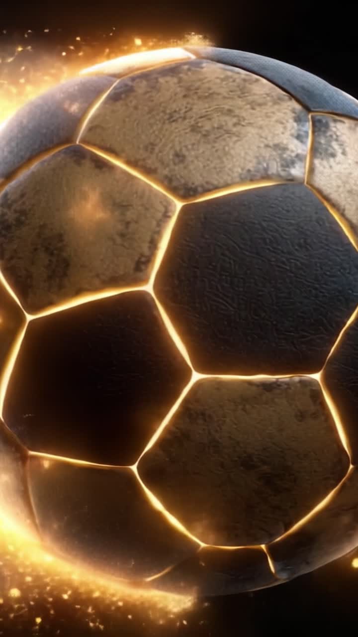 Parlayan Kenarlar ve Dinamik Görsel Efektlerle Oyunun Güzelliğini Vurgulayan, Rekabetçi Oyunun Özünü Yakalayan Işıklı Futbol Topu Animasyonu