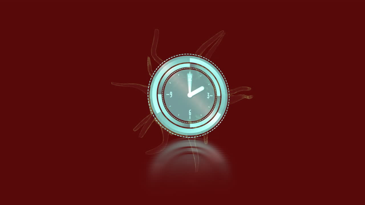 Animation of clock on moving cell over dark background